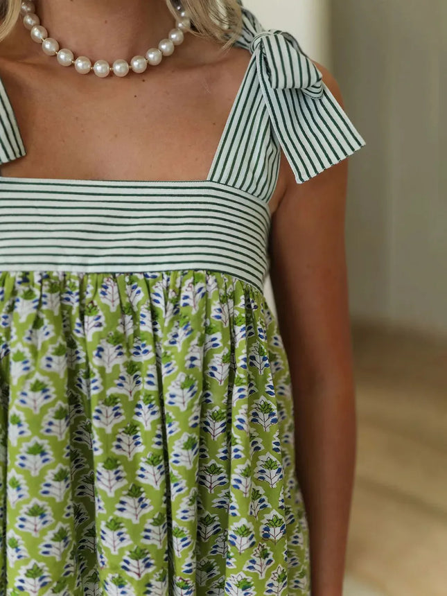 Printed Tie Shoulder Mini Cami Dress