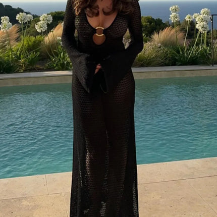 Slit Plunge Flare Sleeve Cover-Up Dress - Image 11