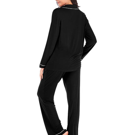 Collared Neck Long Sleeve Loungewear Set with Pockets - Image 15