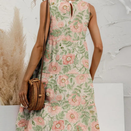 FAM-FAM Tiered Printed Round Neck Sleeveless Dress - Image 2