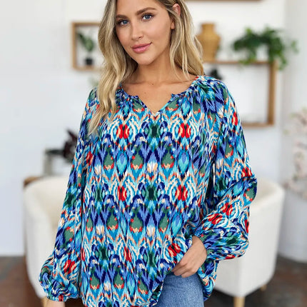 Double Take Full Size Printed Balloon Sleeve Blouse - Image 14