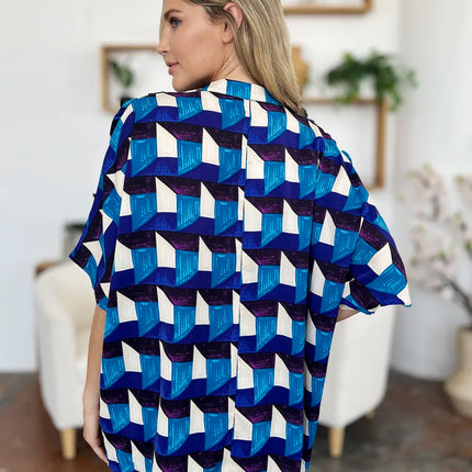 Double Take Full Size Geometric Notched Half Sleeve Blouse - Image 17