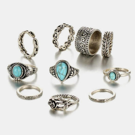Artificial Turquoise Alloy Ring 10-Piece Set - Image 3