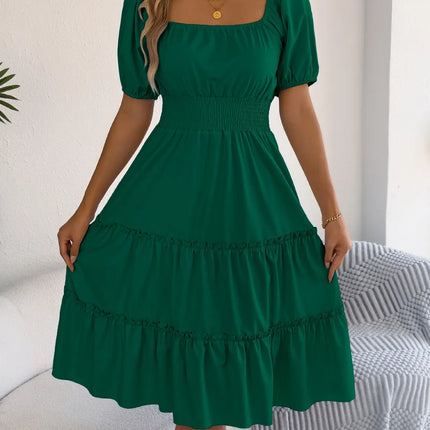 Square Neck Short Puff Sleeve Dress - Image 7