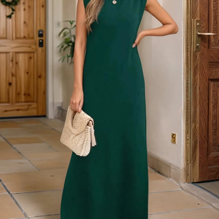 Full Size Slit Round Neck Sleeveless Maxi Tank Dress Plus Size - Image 4