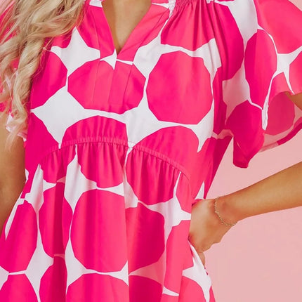 Contrast Notched Flutter Sleeve Dress - Image 5