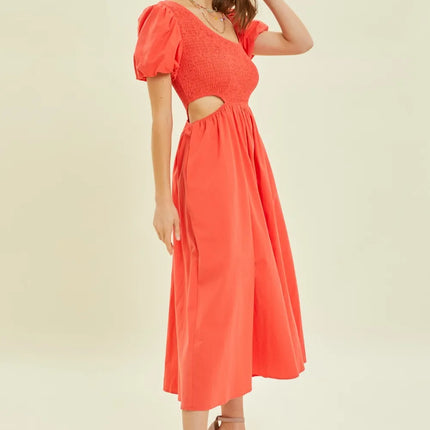 HEYSON Smocked Cutout Midi Dress - Image 1