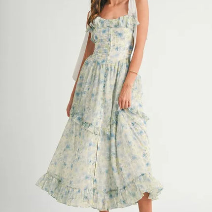 MABLE Floral Printed Shoulder Strap Midi Dress - Image 1