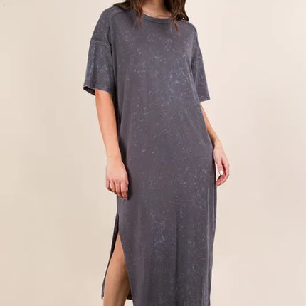 VERY J Plus Size Mineral Washed Casual Comfy Midi Dress - Image 4