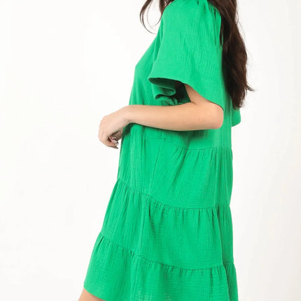 VERY J Texture V-Neck Ruffled Tiered Dress - Image 3