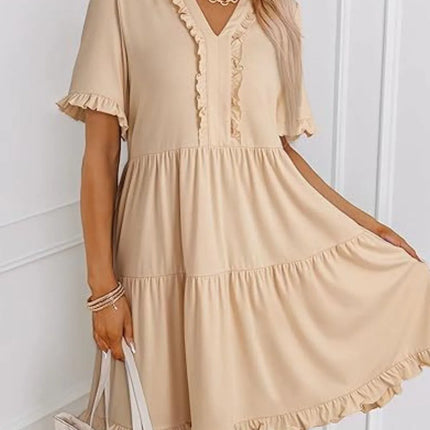 Tiered Notched Short Sleeve Mini Dress - Image 16