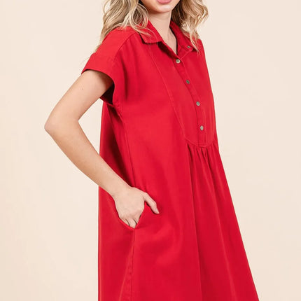 Mittoshop Twill Short Sleeve Collared Mini Dress - Image 1