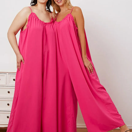 Double Take Full Size Ruffle Trim Tie Back Cami Jumpsuit with Pockets - Image 12