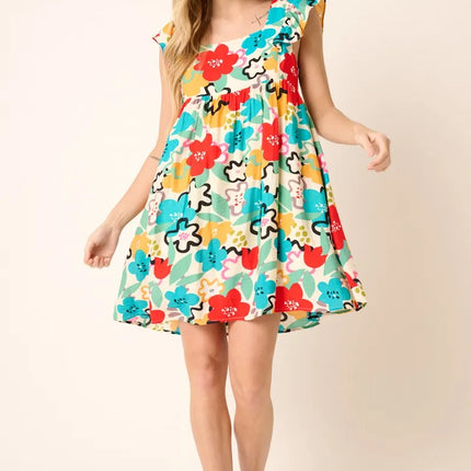 Mittoshop Multi Color Flower Print Babydoll Dress - Image 5