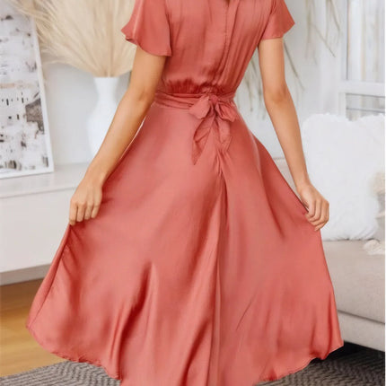 High-Low Plunge Flutter Sleeve Dress - Image 3