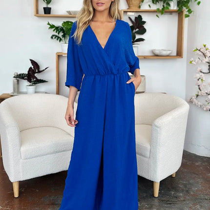 Double Take Full Size Surplice Wide Leg Jumpsuit with Pockets - Image 9