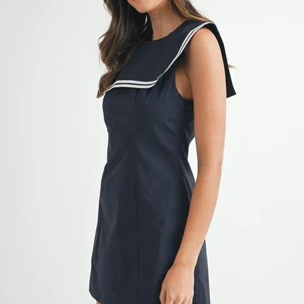 MABLE Contrast Piping Square Sailor Collar Mini Dress - Image 5