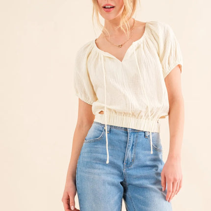 And The Why Back Waist Tie Cropped Blouse - Image 1