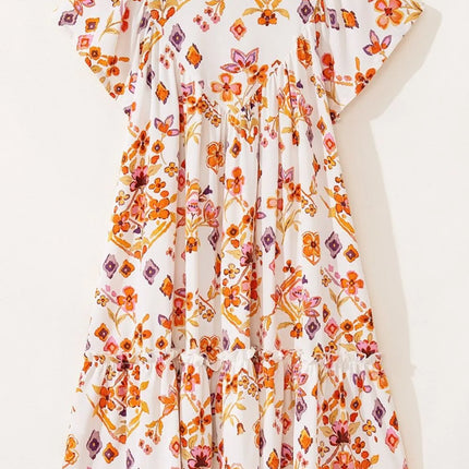 Printed Tie Neck Cap Sleeve Mini Dress - Image 8