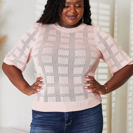 Mandy Ribbed Trim Round Neck Knit Top - Image 25