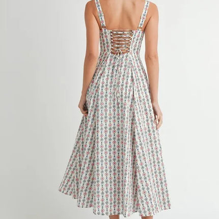 MABLE Floral Print Bustier Back Lace Up Midi Dress - Image 2