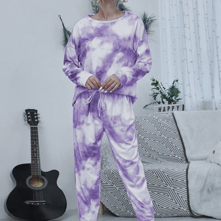 Shiny Tie-dye Round Neck Top and Drawstring Pants Lounge Set - Image 7