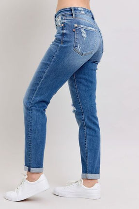Judy Blue Full Size Button Fly Distressed Jeans with Pockets Plus Size - Image 3