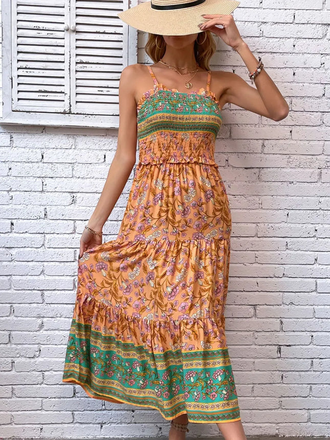 Printed Square Neck Midi Cami Dress