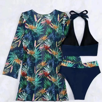 Printed Halter Neck Three-Piece Swim Set - Image 8