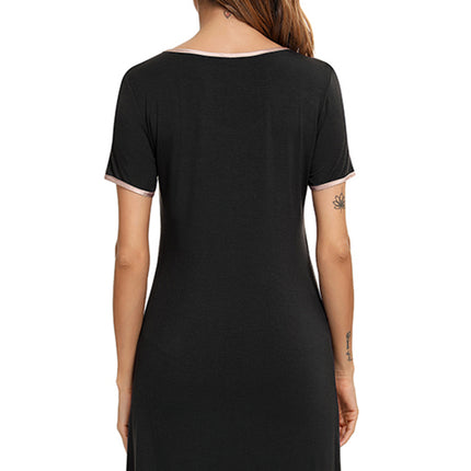 Contrast Trim Pocketed Round Neck Lounge Dress - Image 2