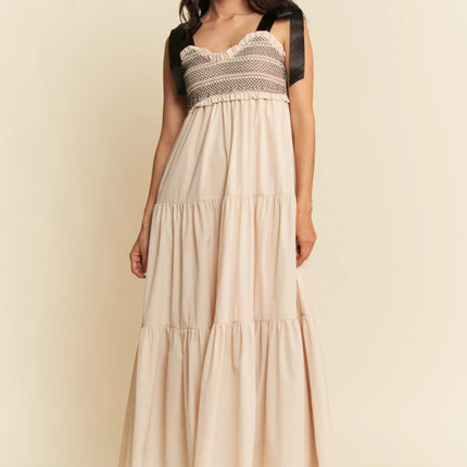 Davi & Dani Multi Contrast Smocked Bodice Straps Maxi Dress - Image 1