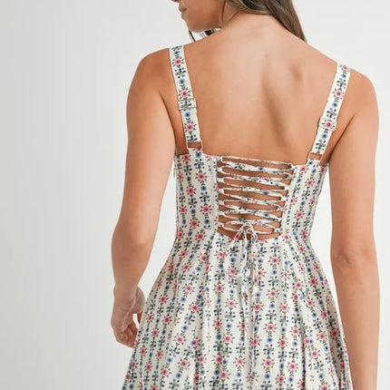 MABLE Floral Print Bustier Back Lace Up Midi Dress - Image 14
