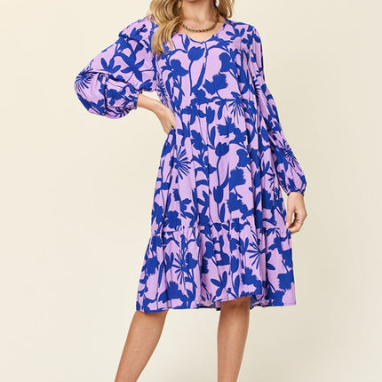 Double Take Full Size Printed Ruffle Hem Dress with Pocket - Image 16