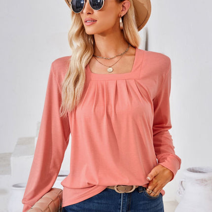 Square Neck Ruched Long Sleeve Blouse - Image 7
