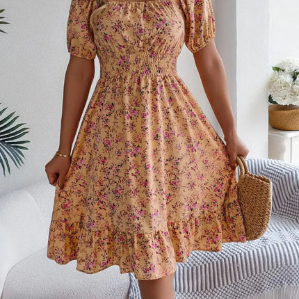 Ruffled Hem Floral Puff Sleeve Dress - Image 22