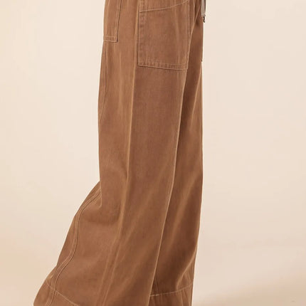 Mittoshop Mineral Wash Wide Leg Elastic Waist Twill Pants - Image 3