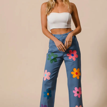 BiBi Flower Print Straight Legs Pants - Image 7
