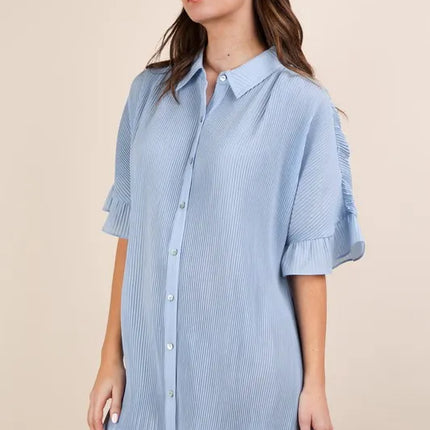VERY J Pleated Detail Button Down Mini Dress - Image 3