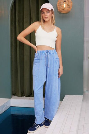 Mittoshop Mineral Wash Elastic Waist Baarrel Leg Baggy Pants - Image 3