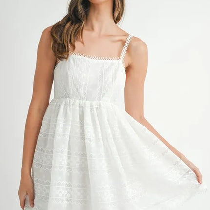 MABLE Eyelet Lace Babydoll Mini Cami Dress - Image 1