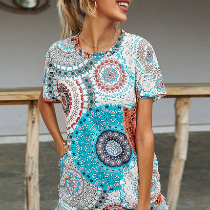 Shiny Printed Round Neck Short Sleeve Tee - Image 7