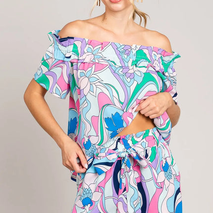 Cotton Bleu by Nu Label Abstracted Print Tie Front Shorts - Image 4
