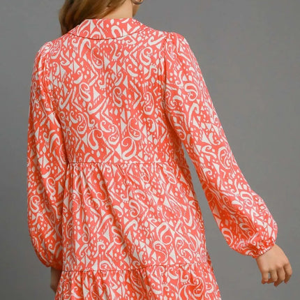 Umgee Full Size Two Tone Print Balloon Sleeve Tiered Dress Plus Size - Image 3