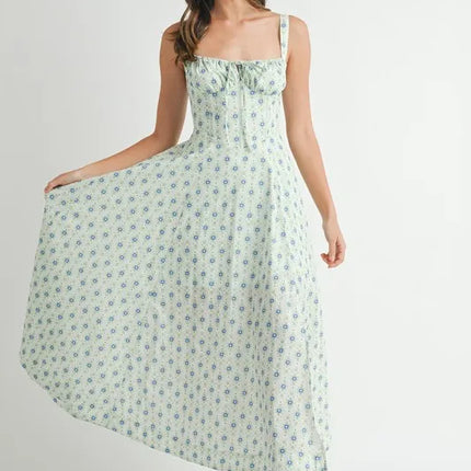 MABLE Floral Print Bustier Back Lace Up Midi Dress - Image 14