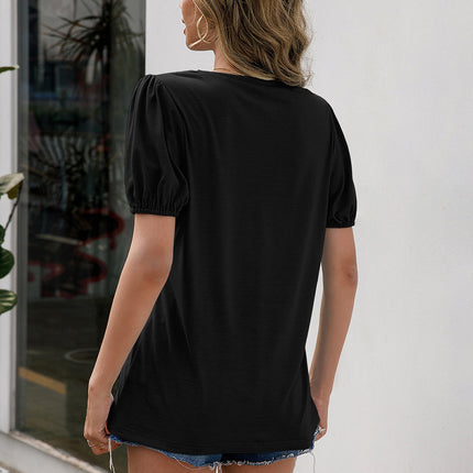Ivy Lane V-Neck Decorative Buttons Puff Sleeve Tee - Image 6