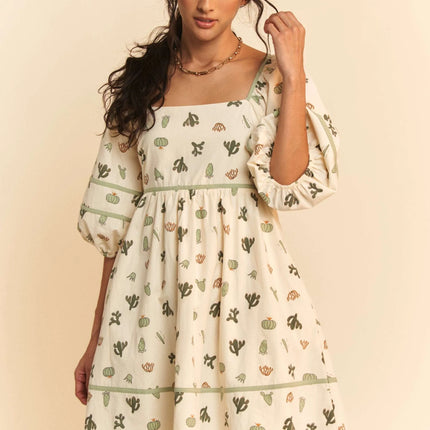 Davi & Dani Cactus Printed Poplin Contrast Piping Mini Dress - Image 3