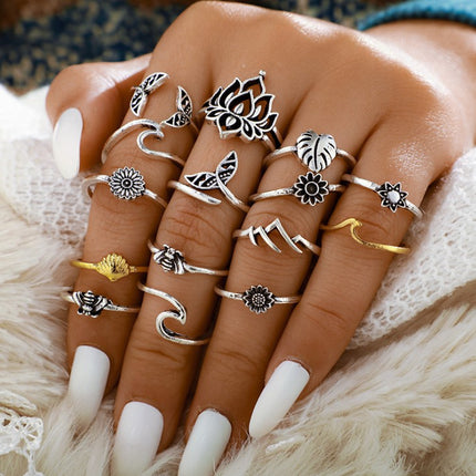 Alloy Multi Shapes 15-Piece Ring Set - Image 5