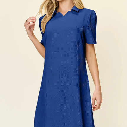 Double Take Full Size Texture Collared Neck Short Sleeve Dress - Image 31