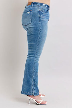 Judy Blue HW Tummy Control Vintage Wash Side Slit Slim Boot Jeans - Image 13
