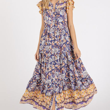 Mittoshop Floral Ruffled Notched Cap Sleeve Maxi Dress - Image 2